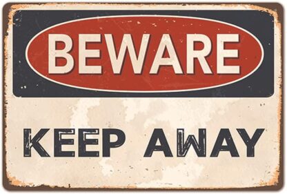 8x12 inch Beware Keep Away Metal Tin Sign,Retro Vintage Safety Warning Tin Signs