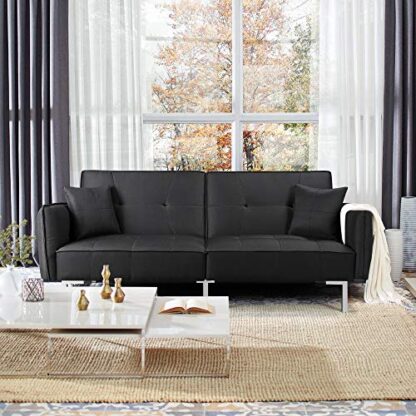 Black Futon Sofa Couch Convertible Sofa Sleeper Bed - Image 9