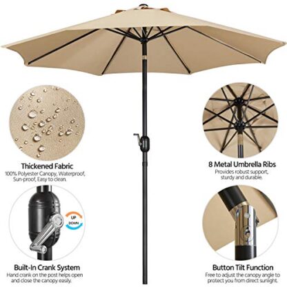 9FT Tan Garden Table Umbrella with 26.5lb Patio Umbrella Base - Image 7