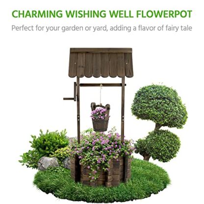 Brown Wooden Wishing Well for Outdoors with Hanging Bucket Flower Planter - Image 8