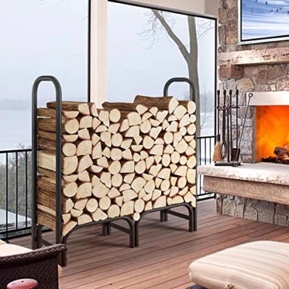 4ft Black Firewood Log Rack with Waterproof Cover Combo Set - Image 8