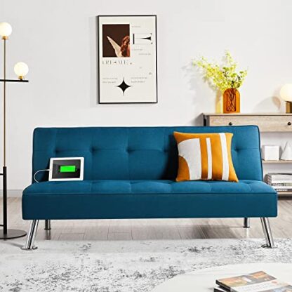 Blue Modern Convertible Futon Sofa Bed - Image 9