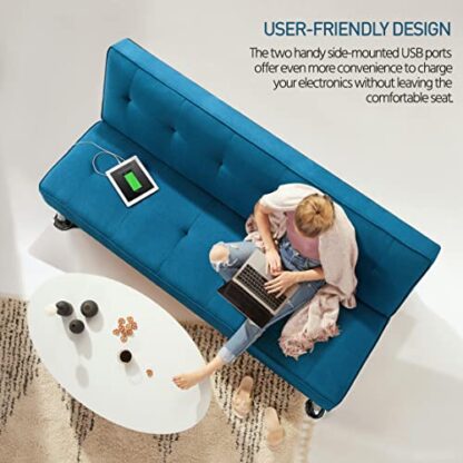 Blue Modern Convertible Futon Sofa Bed - Image 7