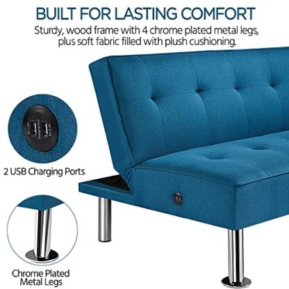 Blue Modern Convertible Futon Sofa Bed - Image 6