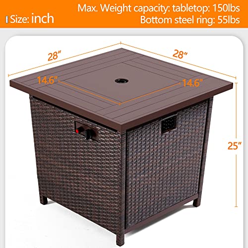 28 in Brown Wicker Gas Fire Pit Table 50,000 BTU Propane Fire Pit ...