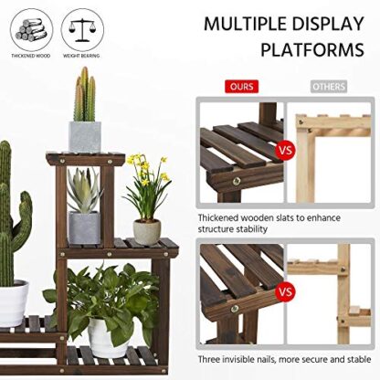 Brown Flower Display Stand Wooden Plant Shelf Racks Indoor - Image 2