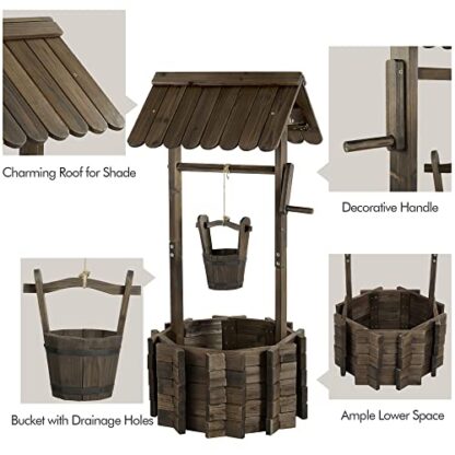 Brown Wooden Wishing Well for Outdoors with Hanging Bucket Flower Planter - Image 7