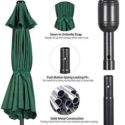 9FT Dark Green Garden Table Umbrella with 26.5lb Patio Umbrella Base - Image 3