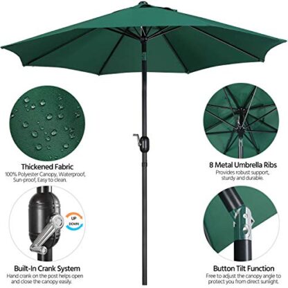 9FT Dark Green Garden Table Umbrella with 26.5lb Patio Umbrella Base - Image 6