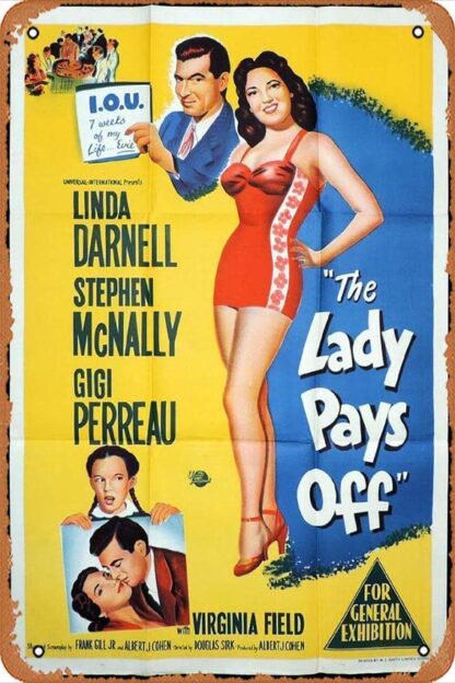 8x12 inch Tin Sign THE LADY PAYS OFF Original One sheet Movie Poster