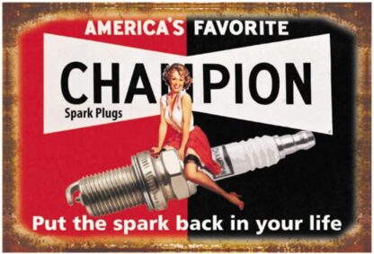 8x12 inch Retro Vintage Tin Metal Sign, Champion Spark Plugs