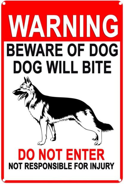 8x12 inch Tin Sign German Shepherd Warning Sign, Warning Beware Dog Tag