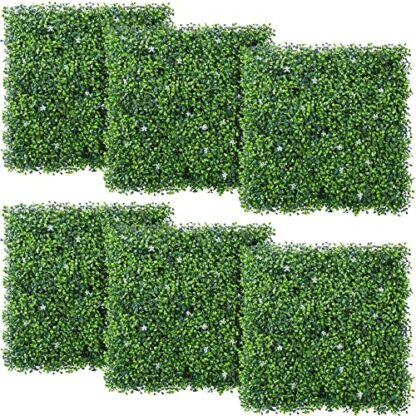 36Pcs 20 x 20 inch Artificial Boxwood Panels w/Little White Flowers Plant Grass - Image 10