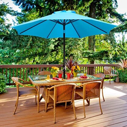 9FT Sky Blue Garden Table Umbrella with 26.5lb Patio Umbrella Base - Image 5