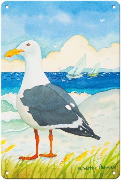 8x12 inch Seagull - Seaside Beach Ocean View by Robin Wethe Altman,USA Tin Sign