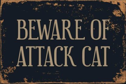 8x12 inch Tin Sign Beware of Attack Cat Vintage Aluminum Retro Metal Sign