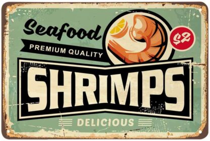 8x12 inch Shrimps Tin Sign,Seafood Delicious Orange Fruit Plate Restaurant Delicious