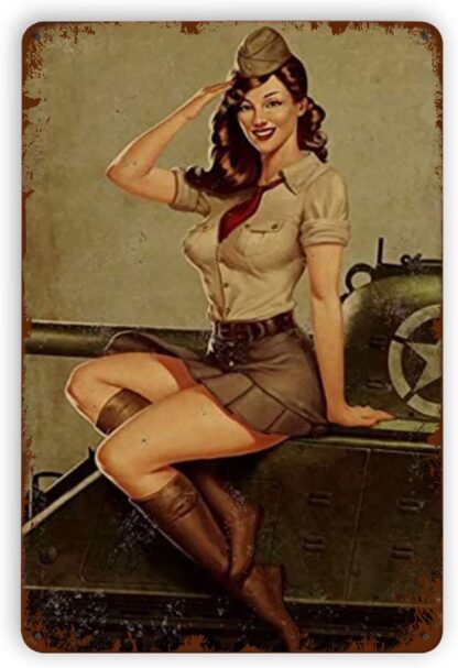 8x12 inch Tin Signs pin Up Girls Sexy Soldier Smile Vintage