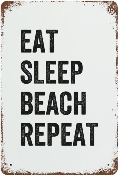 8x12 inch Tin Sign Eat Sleep Beach Repeat Wall Art Decor