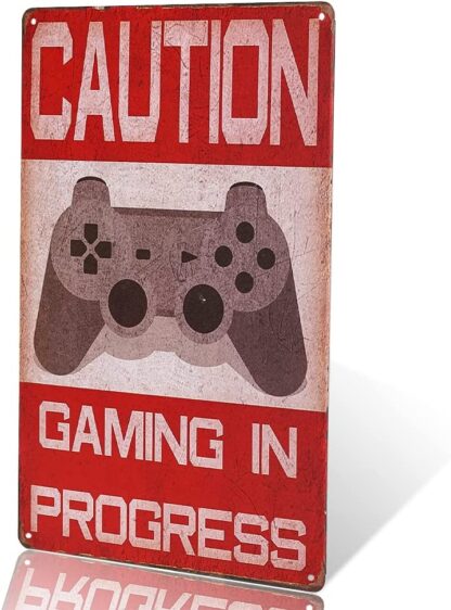 8x12 inch -Shabby Chic Funny Caution Gaming in Progress Metal tin Sign