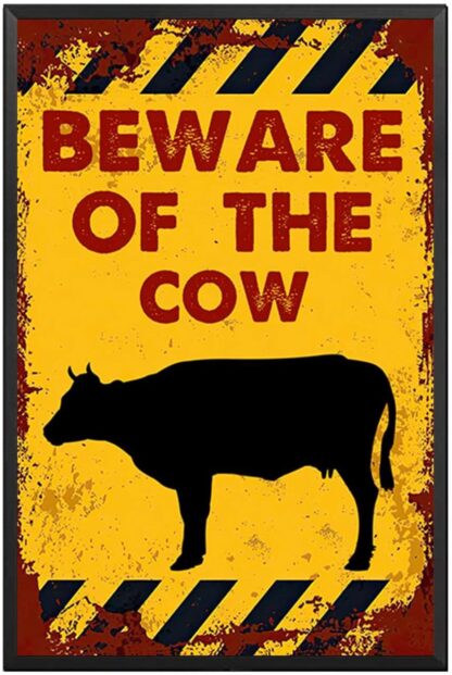 8x12 inch Vintage Beware of The Cow Metel Tin Signs Retro Warning Tin Sign