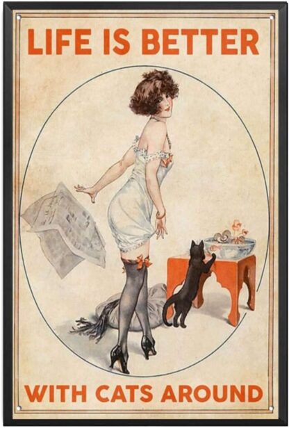 8x12 inch Vintage Black Cat Life is Better with Cats Around Signs