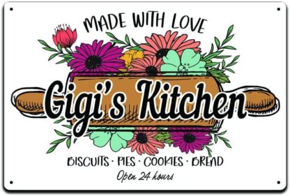 GIGI's Kitchen 12 X 8 Inch Metal Sign Floral Flower Kitchen Decorative