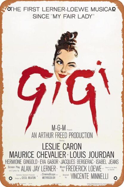 Gigi 1958 Poster Metal Tin Sign 8" x 12" Vintage Retro Wall Decor