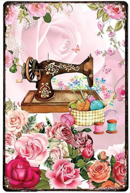 8x12 inch Funny Metal Tin Sign Sewing Rose Flower Pink Sewing Gifts