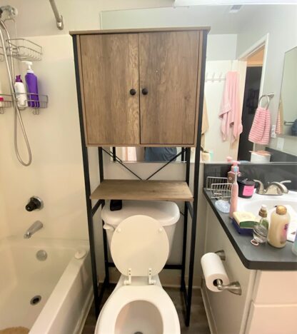 Grey Over The Toilet Storage Cabinet with Door & Adjustable Shelf