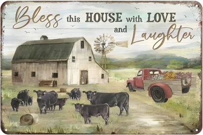 8x12 inch Metal Sign Black Angus Cows Grazing On Field &amp