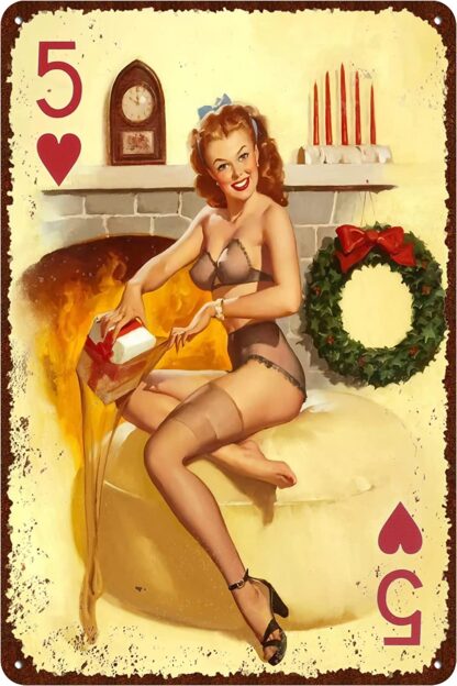 8x12 inch Vintage Poker Tive of Hearts Sign, Poker Pin Up Girl Metal Sign