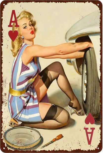 8x12 inch Vintage Poker Ace of Hearts Sign, Poker Pin Up Girl Metal Sign