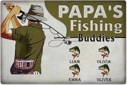 8x12 Inch Fishing Retro Metal Tin Sign, Papa's Fishing Metal Sign