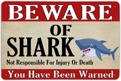 8x12 inch Beware of Shark Sign, Retro Metal Sign Vintage Funny Tin Sign