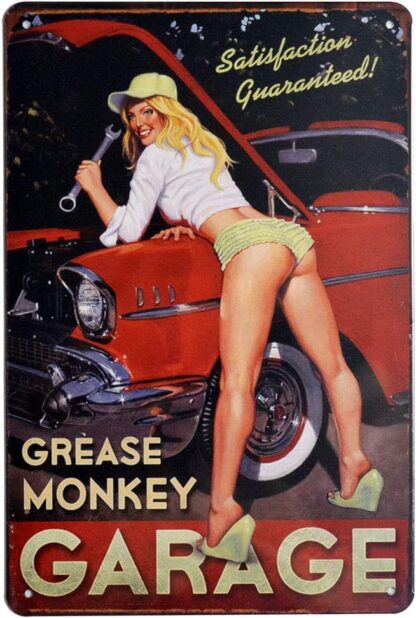 8x12 inch Grease Monkey Garage, Sexy Girl Vintage Tin Sign