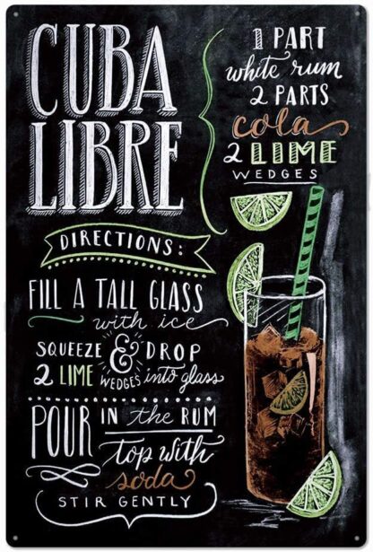 8x12 inch Original Vintage Design Cuba Libre Cocktail Recipe Tin Signs