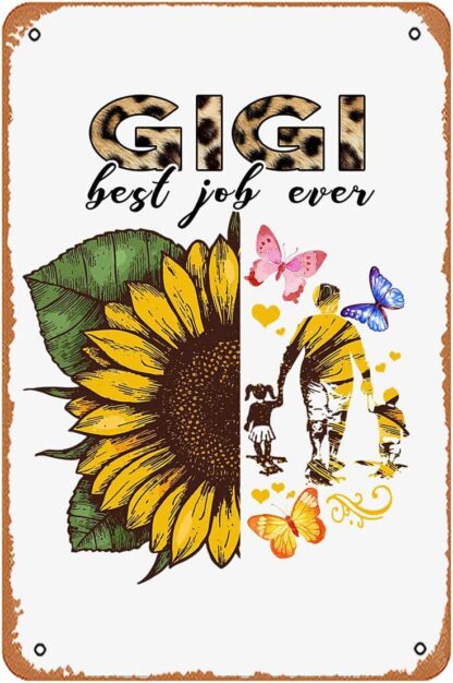 8x12 inch Sunflower – Gigi Best Job Ever – Wooden Hanging Scroll Frame Art Print