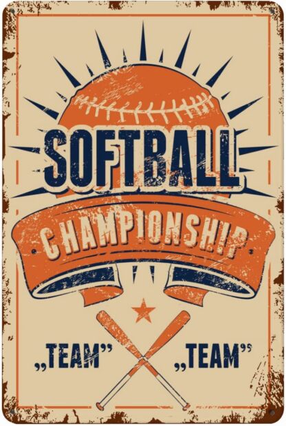 8x12 inch Softball Championship Vintage Tin Sign Baseball Beige Poster