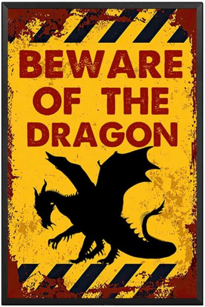 8x12 inch Vintage Beware of The Dragon Metel Tin Signs Retro Warning Tin Sign