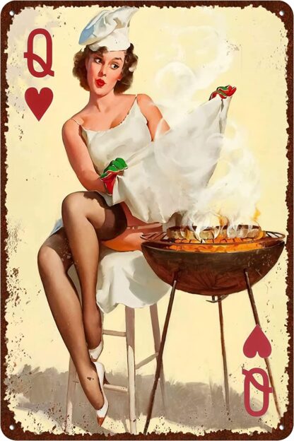 8x12 inch Poker Queen of Hearts Sign, Poker Pin Up Girl Metal Sign