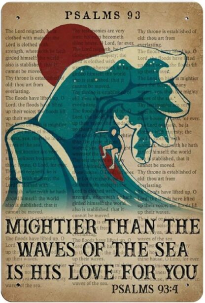 8x12 inch Retro Tin Signs Bible Mightier Than The Waves Reproduction Wall Decor