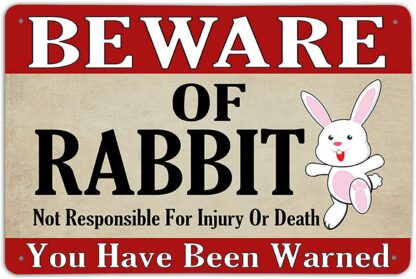 8x12 inch Beware of Rabbit Metal Sign - Funny Metal Tin Sign Plaque