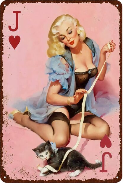 8x12 inch Vintage Poker Jack of Hearts Sign, Poker Pin Up Girl Metal Sign