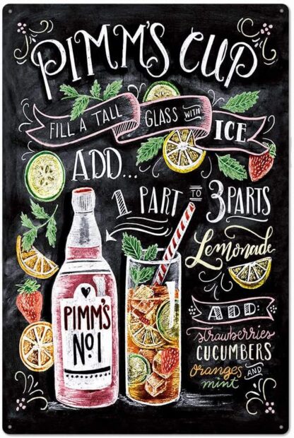 8x12 inch Original Vintage Design Pimm's Cup Cocktail Recipe Tin Signs