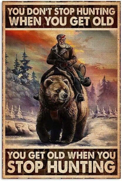 8x12 inch Winter Hunter Riding A Bear Hunting Retro Tin Sign