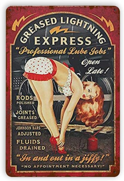 8x12 inch Tin Signs Sexy Pinup Girl Greased Lightning Express Vintage