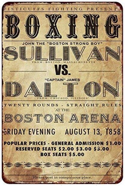 8x12 inch Tin Sign 1858 Boxing John Sullivan vs. James Dalton Vintage