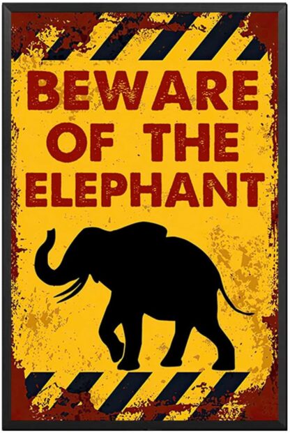 8x12 inch Vintage Beware of The Elephant Metel Tin Signs Retro Warning Tin Sign