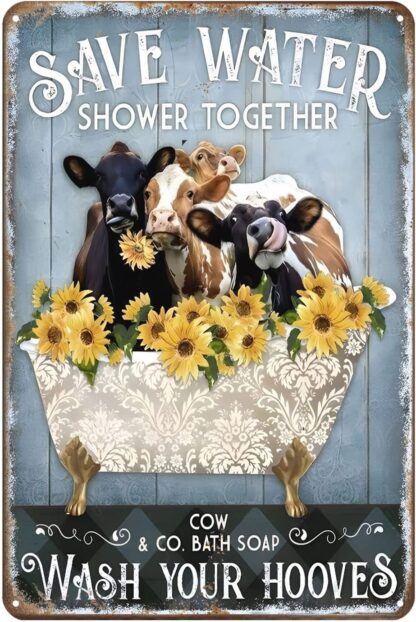 8x12 inch Tin Sign Farmhouse Bathroom Save Water Shower Together